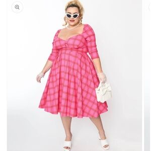 Unique Vintage Pink Midi Dress Sweetheart Neckline Fit and Flare